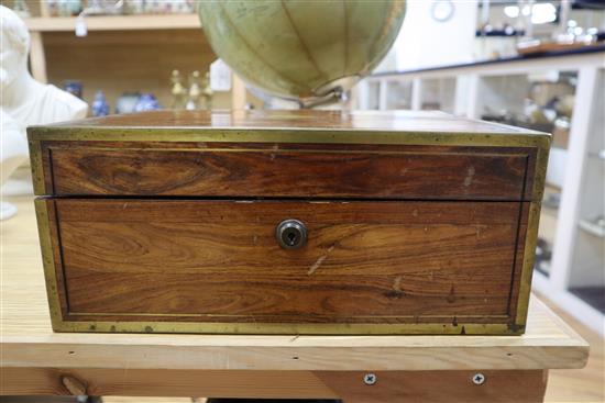 A 19th century rosewood and brass mounted vanity case, plated mounts